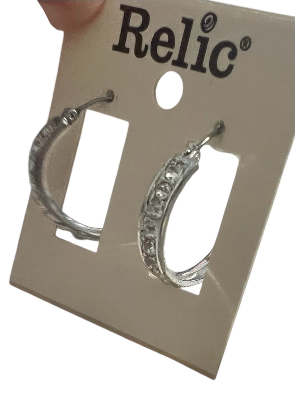 Relic Earrings Silvertone Hoops